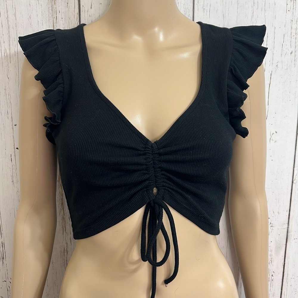 Zara Black Ruffled Tie Front Blouse